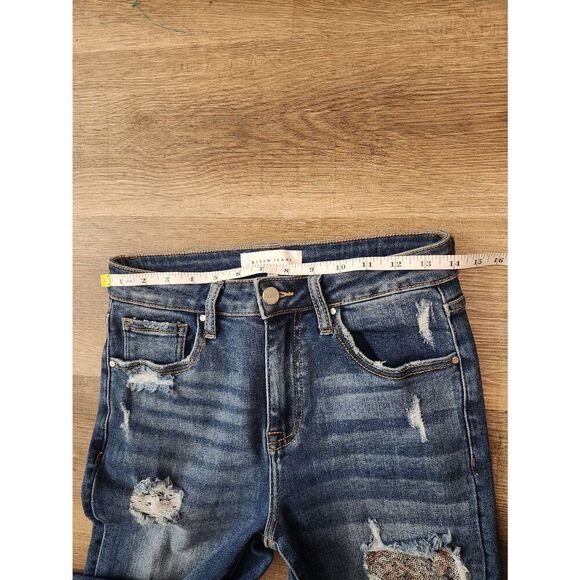 Risen Sequin Mid-rise Straight leg jean stretch cotton blend denim size 27x28 - Picture 5 of 10